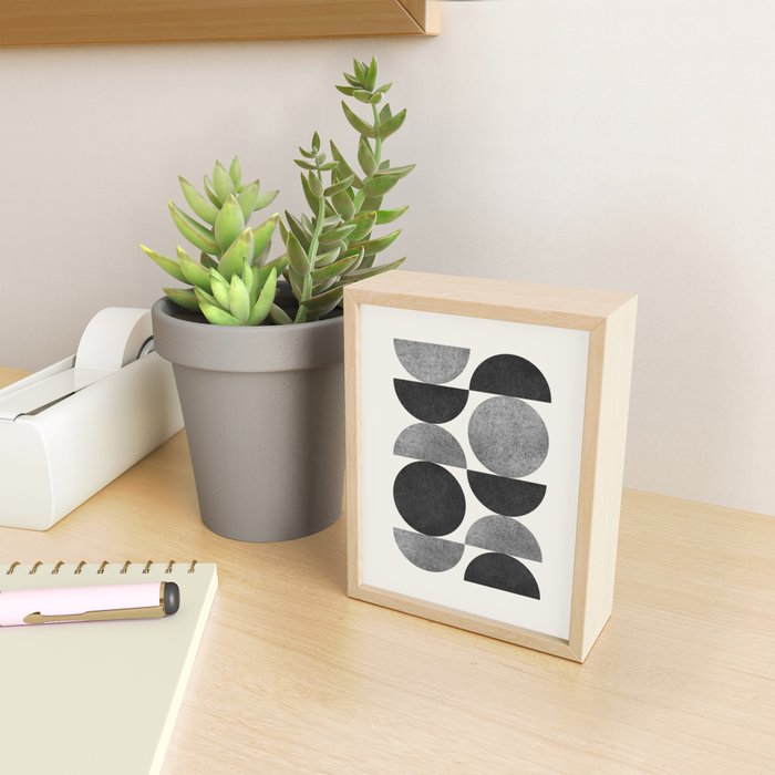 Black grey retro Mid century modern Mini Art Print Gallery Image 2