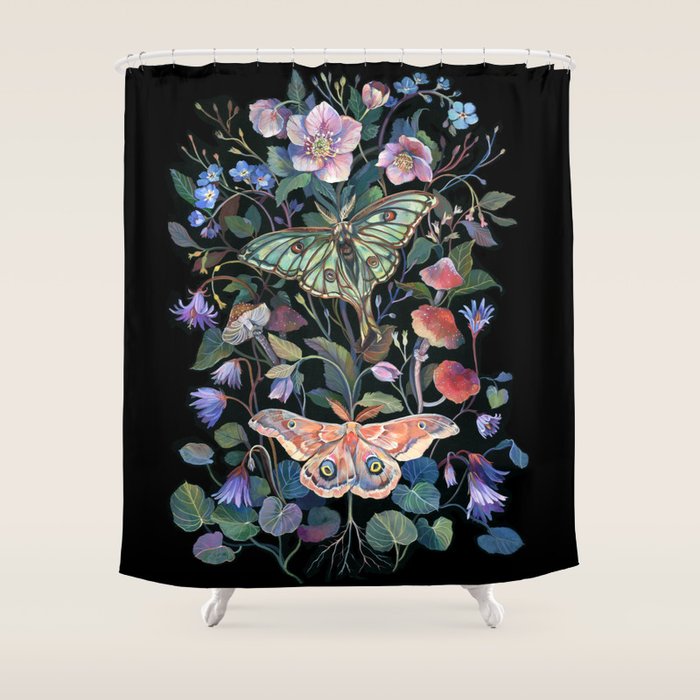 Moon Moth Mushroom Shower Curtain Gallery Image 1
