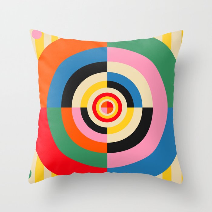 Bold Rainbow Sunflower, Circles, Girl and Pop Wave Throw Pillow Gallery Image 6
