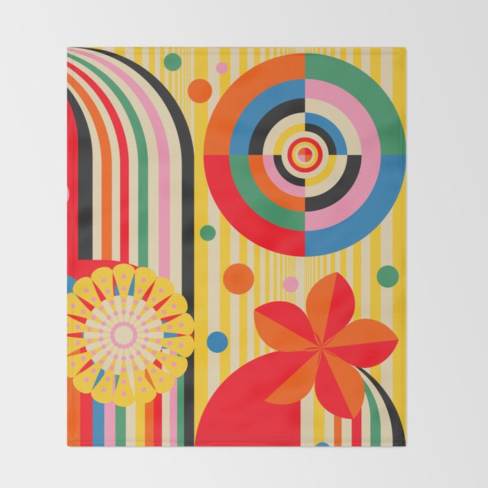 Bold Rainbow Sunflower, Circles, Girl and Pop Wave Throw Blanket Gallery Image 2