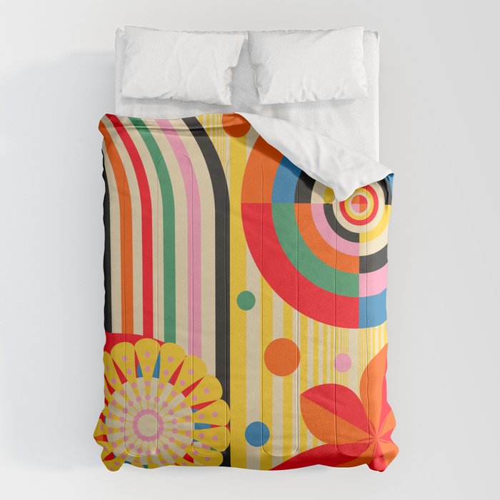 Bold Rainbow Sunflower, Circles, Girl and Pop Wave Comforter Gallery Image 6