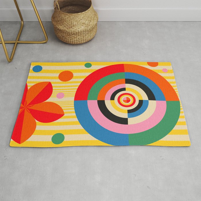 Bold Rainbow Sunflower, Circles, Girl and Pop Wave Rug Gallery Image 1