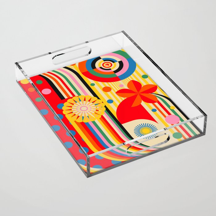 Bold Rainbow Sunflower, Circles, Girl and Pop Wave Acrylic Tray Gallery Image 1