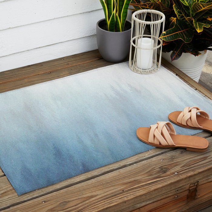 Abstract Blue Ombre Misty Forest Outdoor Rug Gallery Image 2