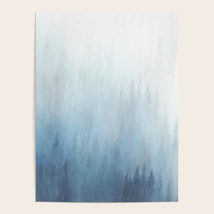 Abstract Blue Ombre Misty Forest Poster Gallery Image 1