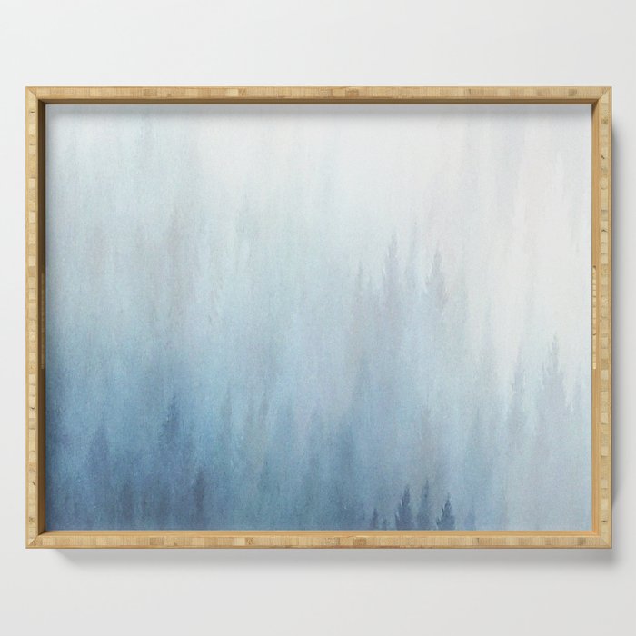 Abstract Blue Ombre Misty Forest Serving Tray Gallery Image 1