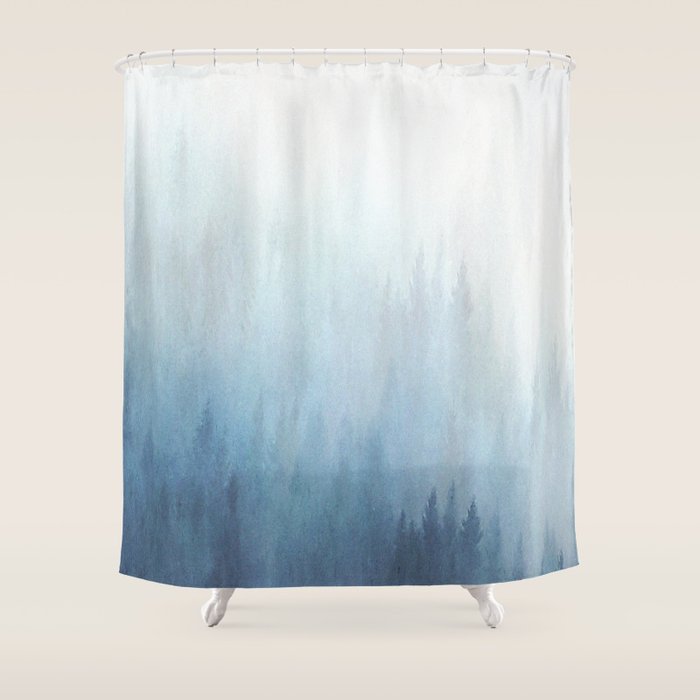 Abstract Blue Ombre Misty Forest Shower Curtain Gallery Image 1