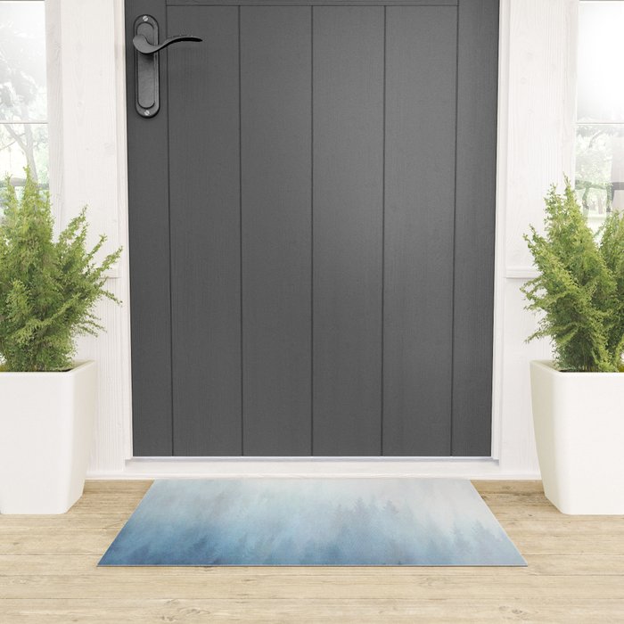 Abstract Blue Ombre Misty Forest Welcome Mat Gallery Image 3