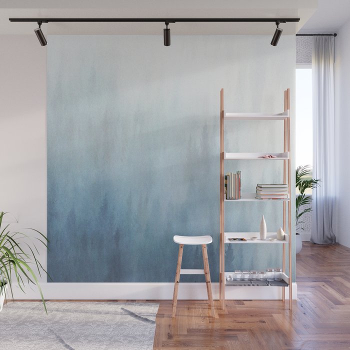 Abstract Blue Ombre Misty Forest Wall Mural