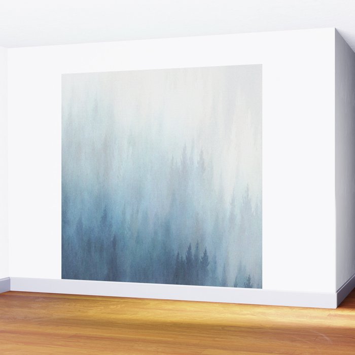 Abstract Blue Ombre Misty Forest Wall Mural Gallery Image 2