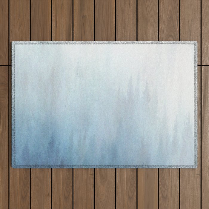 Abstract Blue Ombre Misty Forest Outdoor Rug Gallery Image 1