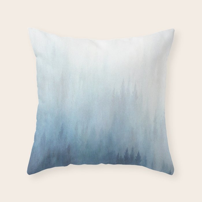 Abstract Blue Ombre Misty Forest Throw Pillow Gallery Image 6
