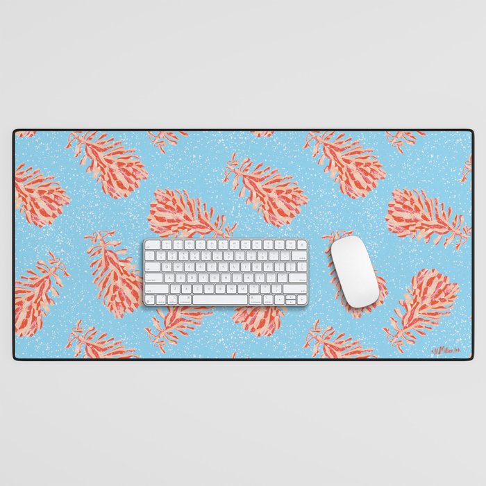 Dancing Pinecones in Light Blue & Red Desk Mat Gallery Image 1