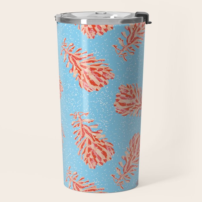 Dancing Pinecones in Light Blue & Red Travel Mug Gallery Image 2