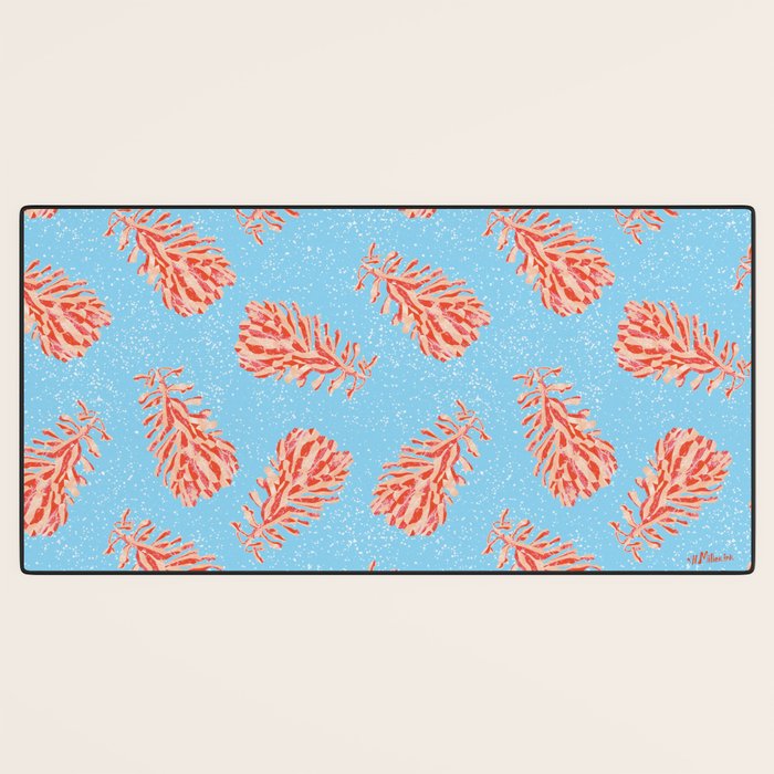 Dancing Pinecones in Light Blue & Red Desk Mat Gallery Image 3