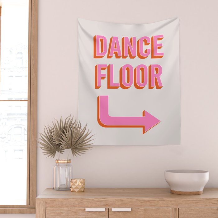 Dance Floor Right Arrow (Pink Orange) Wall Tapestry Gallery Image 2