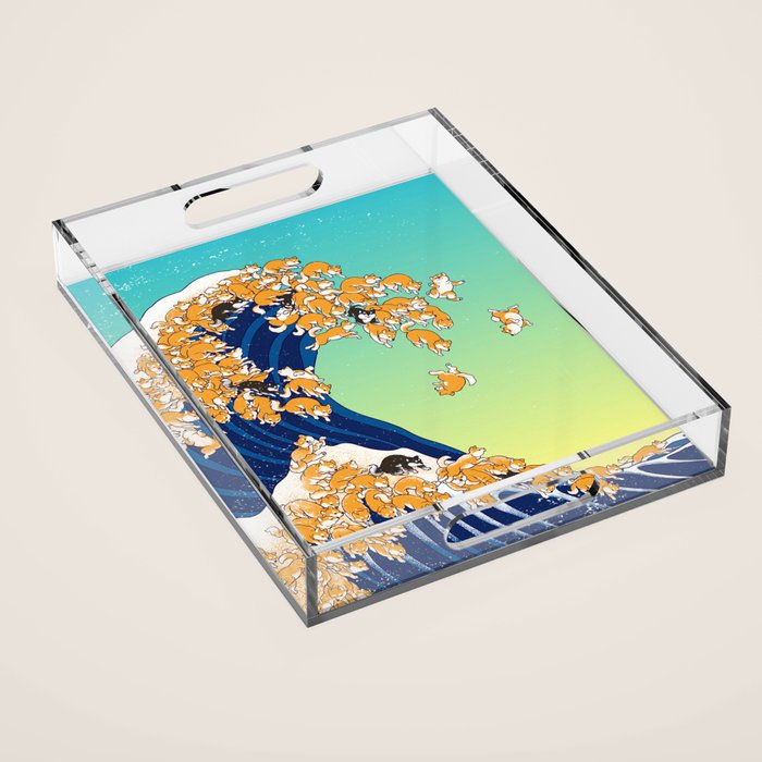 Shiba Inu in Great Wave Acrylic Tray Gallery Image 1