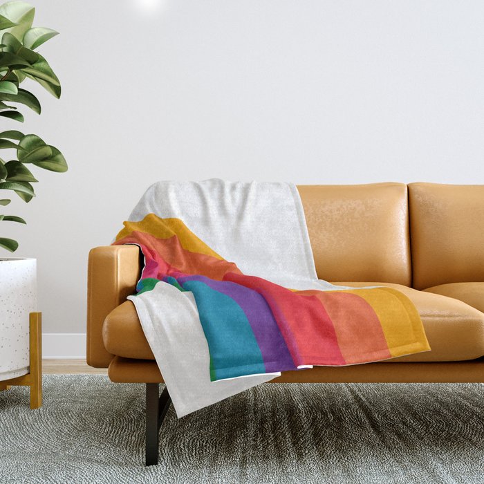 Retro Bright Rainbow - Right Side Throw Blanket Gallery Image 1