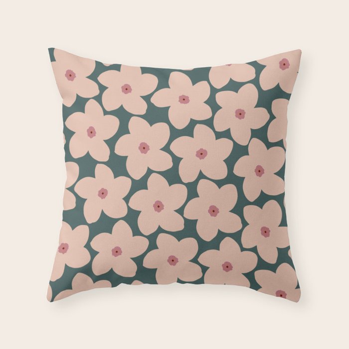 Green And Peach Retro Flower Throw Pillow Gallery Image 6