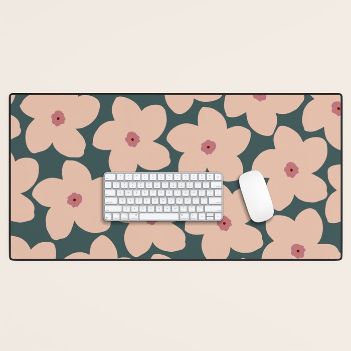 Green And Peach Retro Flower Desk Mat Gallery Image 1