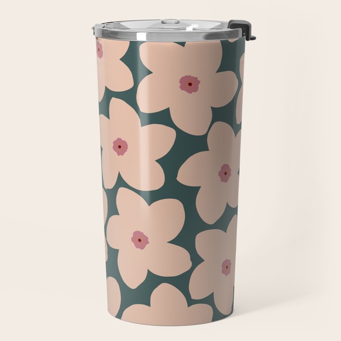 Green And Peach Retro Flower Travel Mug Gallery Image 2