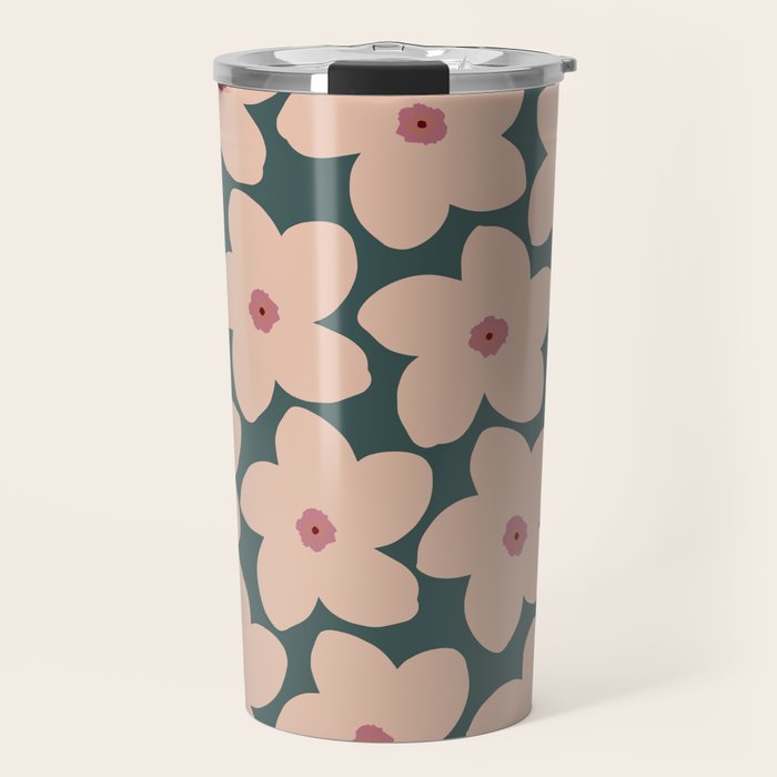 Green And Peach Retro Flower Travel Mug Gallery Image 1