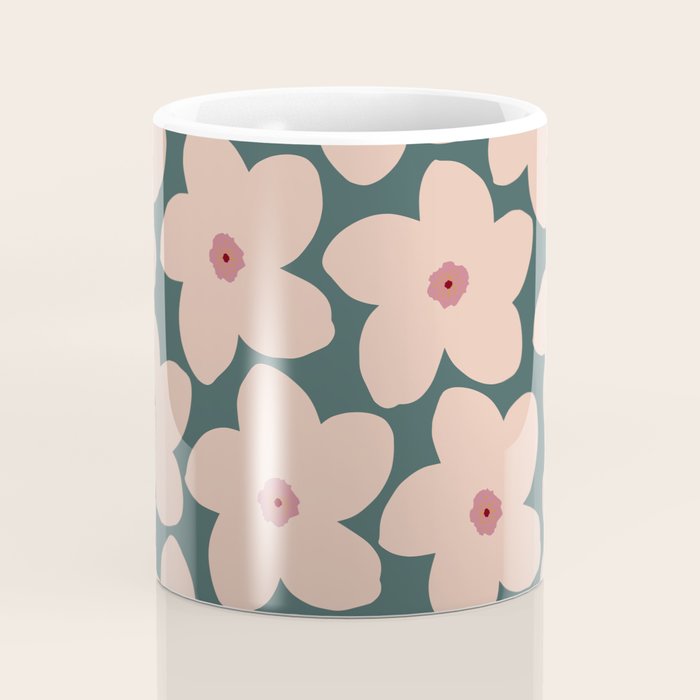 Green And Peach Retro Flower Coffee Mug Gallery Image 4