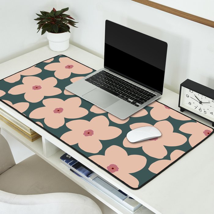 Green And Peach Retro Flower Desk Mat Gallery Image 2