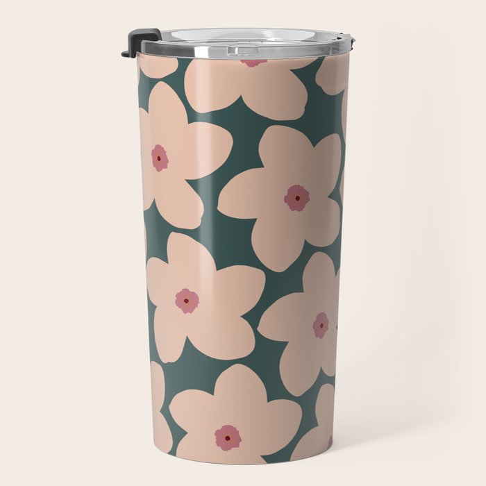 Green And Peach Retro Flower Travel Mug Gallery Image 3