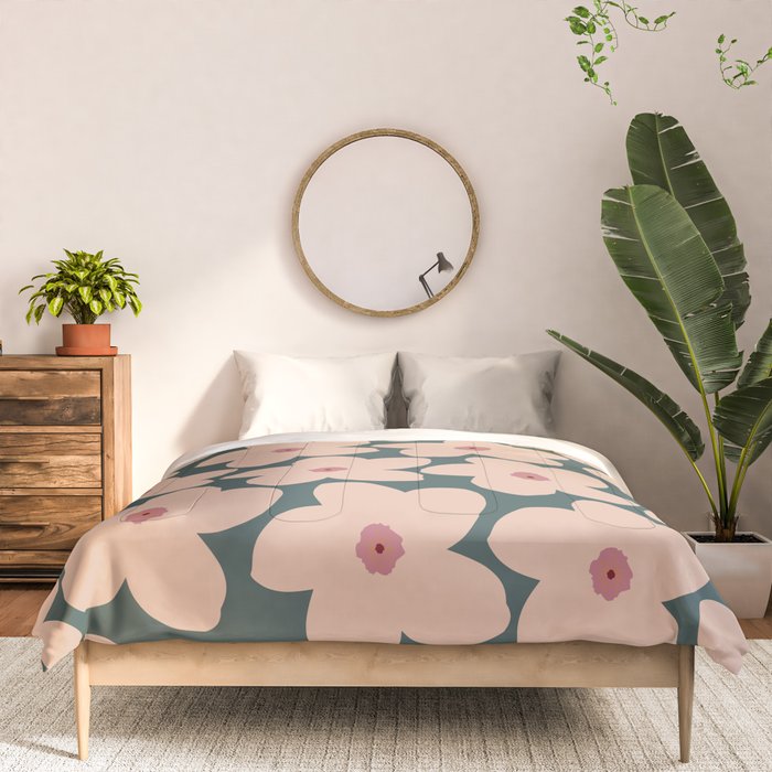 Green And Peach Retro Flower Comforter Gallery Image 3
