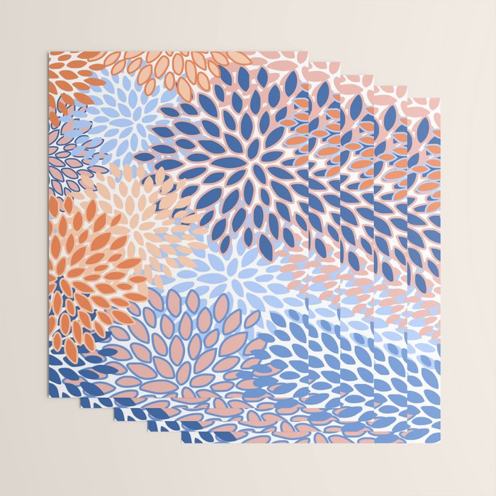 Modern, Floral Prints, Orange and Blue Wrapping Paper Gallery Image 3
