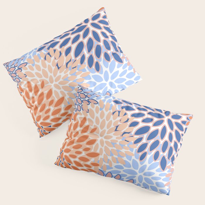Modern, Floral Prints, Orange and Blue Pillow Sham Gallery Image 1