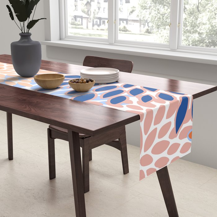 Modern, Floral Prints, Orange and Blue Table Runner Gallery Image 2