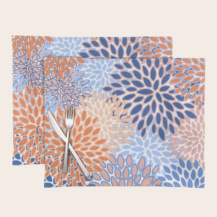 Modern, Floral Prints, Orange and Blue Placemat Gallery Image 1