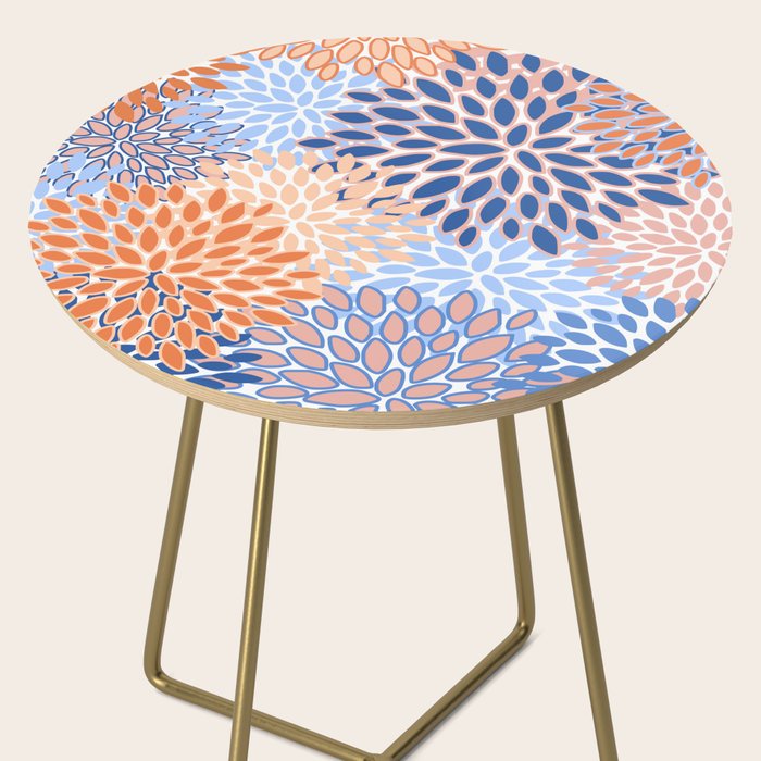 Modern, Floral Prints, Orange and Blue Side Table Gallery Image 2