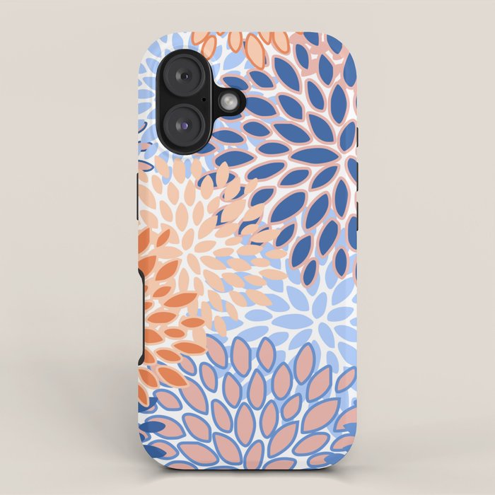 Modern, Floral Prints, Orange and Blue iPhone Case Gallery Image 1