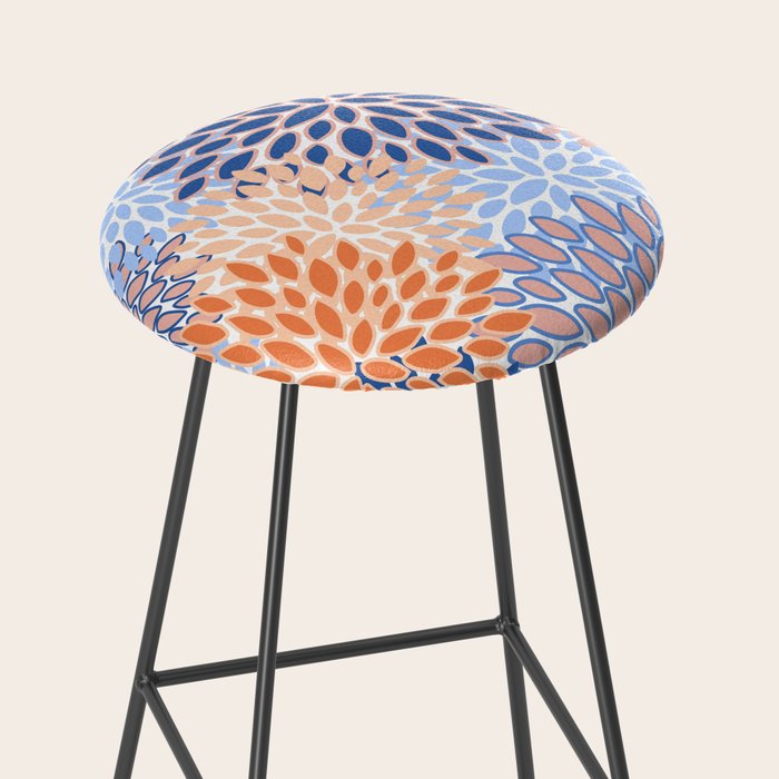 Modern, Floral Prints, Orange and Blue Stool Gallery Image 2