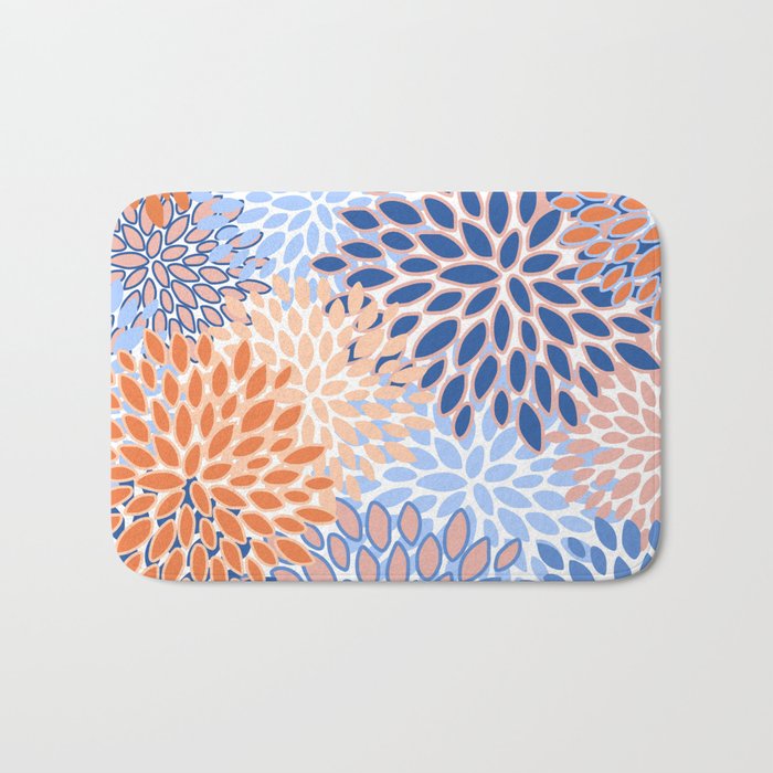 Modern, Floral Prints, Orange and Blue Bath Mat Gallery Image 1