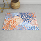 Modern, Floral Prints, Orange and Blue Rug Gallery Image 1