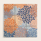 Modern, Floral Prints, Orange and Blue Wood Wall Art Gallery Image 1