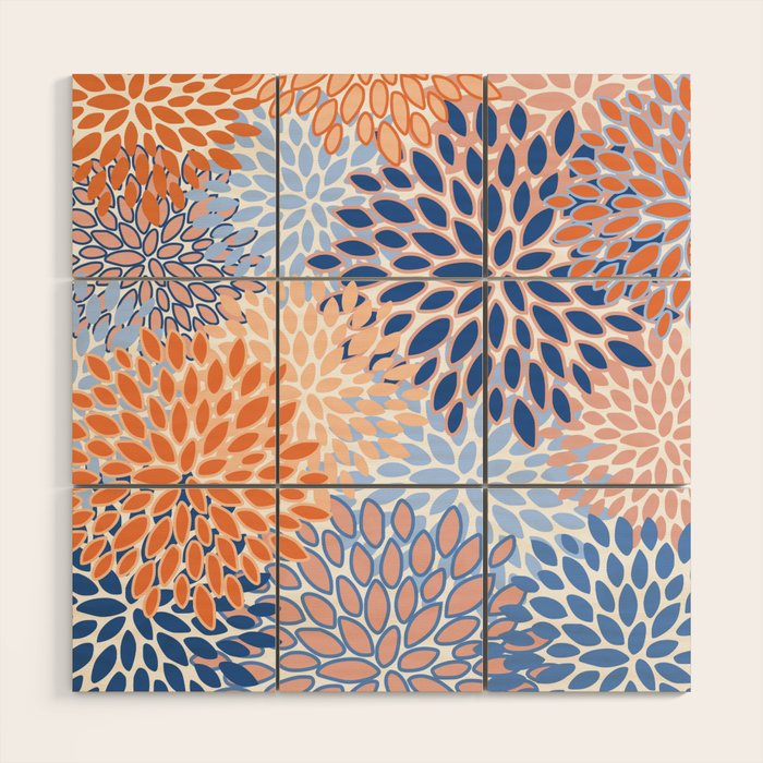 Modern, Floral Prints, Orange and Blue Wood Wall Art Gallery Image 1