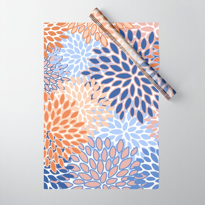 Modern, Floral Prints, Orange and Blue Wrapping Paper Gallery Image 1