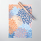 Modern, Floral Prints, Orange and Blue Wrapping Paper Gallery Image 1