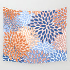 Modern, Floral Prints, Orange and Blue Wall Tapestry Gallery Image 4