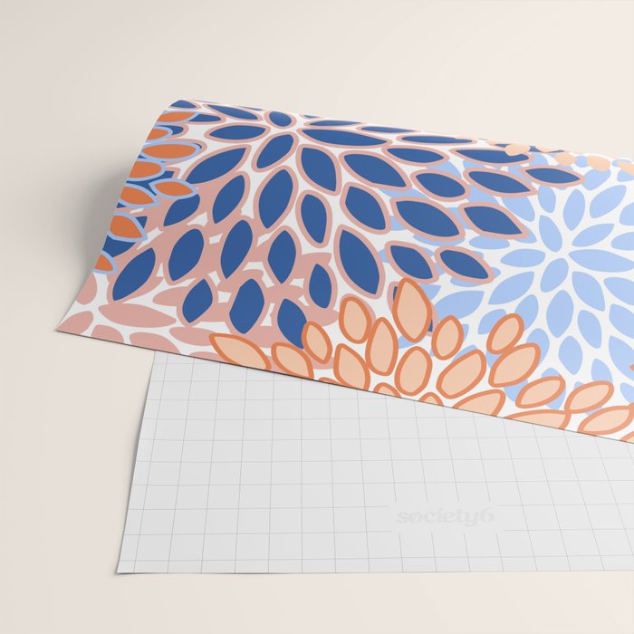 Modern, Floral Prints, Orange and Blue Wrapping Paper Gallery Image 2