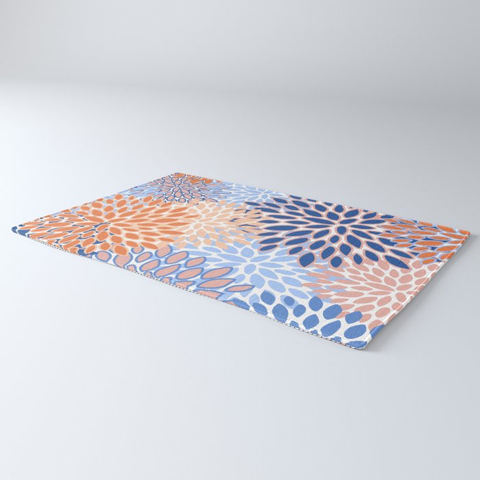 Modern, Floral Prints, Orange and Blue Rug Gallery Image 3
