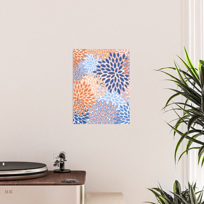 Modern, Floral Prints, Orange and Blue Poster Gallery Image 2