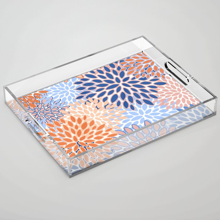 Modern, Floral Prints, Orange and Blue Acrylic Tray Gallery Image 1