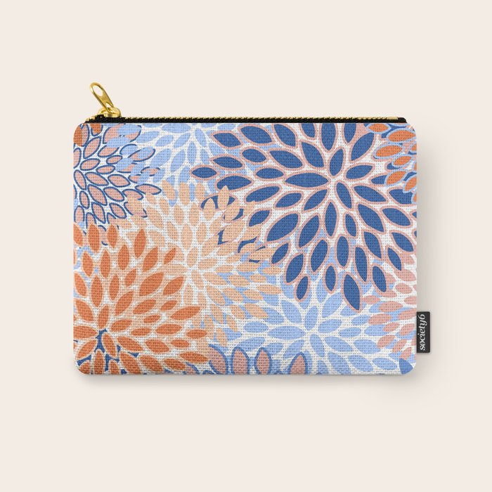 Modern, Floral Prints, Orange and Blue Carry All Pouch Gallery Image 1