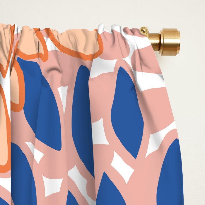 Modern, Floral Prints, Orange and Blue Window Curtain Gallery Image 2